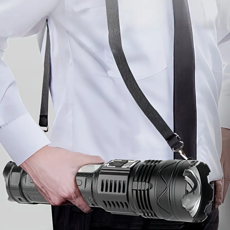 High Performance USB Rechargeable Tactical Flashlight - High Lumens, Zoomable Beam, LCD Power Display, Multi Light Modes, 7800mAh Battery, Detachable Crossbody Strap, Ideal for Emergency Job Site Lighting, Hiking/Light Outdoor Use, High Performance Flashl