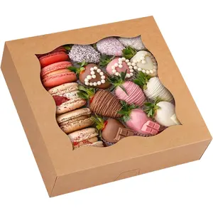 25 count Pie Boxes, 12x12x3 Inch Auto-Popup Brown Bakery Boxes with Window for Pie, Cookie Cake, , Desserts, Donuts, Muffins