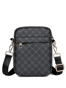 Men's Casual Geometric Pattern, Fashion PU Leather Shoulder Bag for Daily Used, Casual Trendy Versatile High-quality Daily Commuting Bag, Zippered Sling Bag