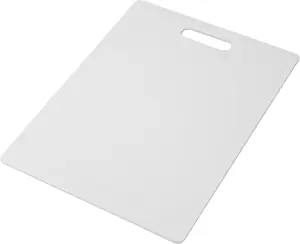 Farberware Large Cutting Board, Dishwasher- Safe Plastic Chopping Board for Kitchen with Easy Grip Handle, 11-inch by 14-inch, White Knives Rectangular Thick