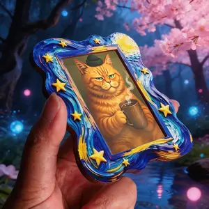 Moonlight Style Refrigerator Magnet, Mini Frame Design, Cat Drinking Coffee Print, Home Decor, Great Holiday Gift