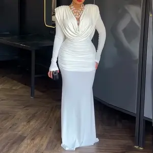 ChicMe Cowl Neck Ruched Cinched Waist Slim Fit Maxi Dress Casual Padded Shoulders Backless Evening Dress/Fabulous Dress