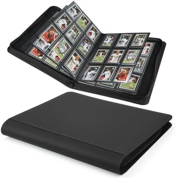Toploader Binder,Toploader Hard Cases, 9-Pocket Pages Sleeves Hold up 288 Cards.Toploaderwith Sleeves for “3×4” rigid，Card Holder(black)