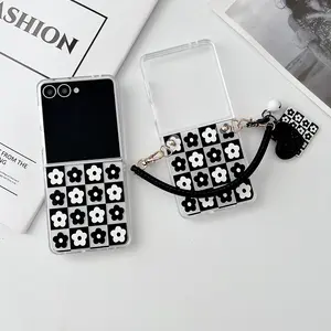 Samsung Z Fold Case, Silicone Strap Transparent Matte Floral Phone Cover, Compatible with Samsung Z Flip 3-7, Full Protection Design