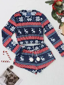 Women's Plaid Cozy Fall Pajama Set with Fluffy Coral Fleece Loungewear Long Sleeve Top & Pom Pom Drawstring Shorts for Winter Sleepwear Soft Coral Fleece Homewear Fashion