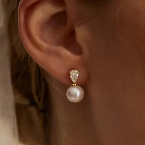 14k Cz Pearl Bridal Earrings, Low Allergy Earrings, Elegant Wedding Bride Pearl Jewelry for Women, Pearl Studs, Pearls Earrings