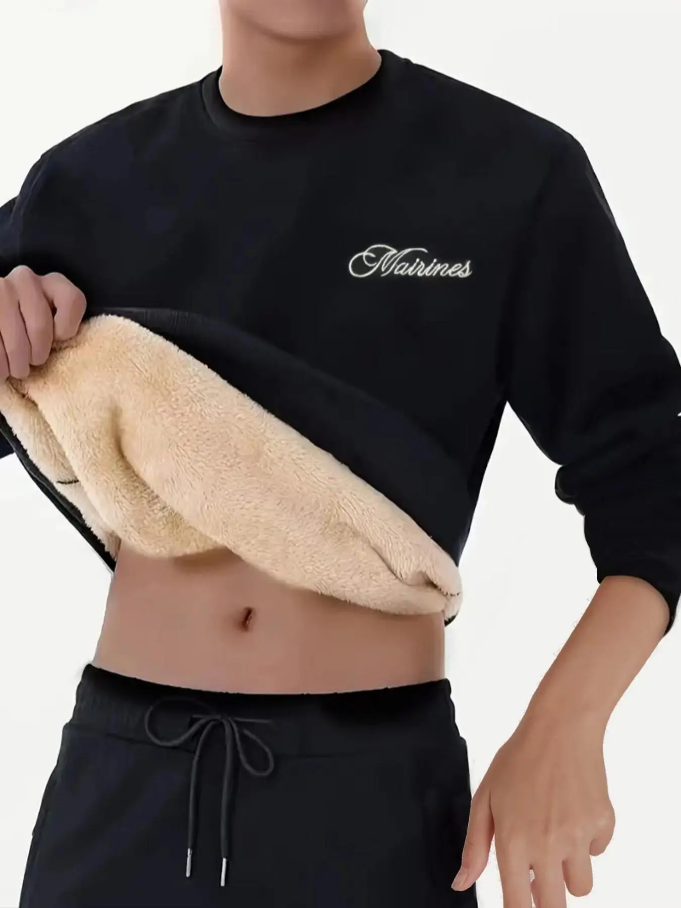 Men's Letter Prin Thermal Lined Sweatshirt, Regular Fit Casual Long Sleeve Crew Neck Pullover for Fall & Winter, Fashion Men's Top for Daily Wear