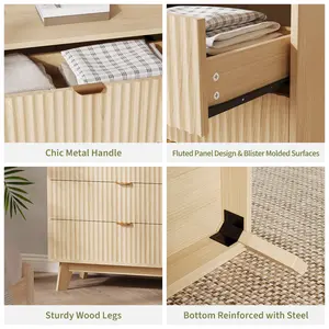 Mid-Century Fluted 4-Drawer Natural Wood Chest, Multi-Drawer Makeup Vanity Dresser, Multi-Drawer Makeup Vanities