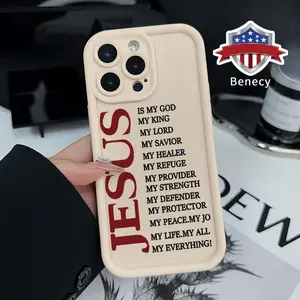 Red Jesus Text Pattern TPU Phone Case for iPhone 15 16 14 Pro Max 13 12 11 XR XS Plus E Shockproof Non Slip Military-Grade Protection Silicone Cover Smartphone Casing