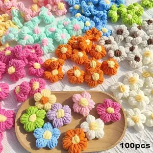 10pcs/50pcs/100PCS 1.6 Inch Flower Sew On Patches Crochet Floral Petals Handmade Beautiful Crochet Flowers Petals Crocheted Flowers for DIY Hair Clothes Party Decor Craft Diy Crafting