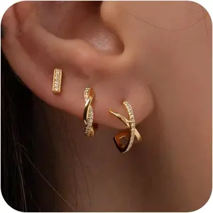 FREEKISS Earrings For Women Trendy Cartilage Earring Lightweight Hypoallergenic Piercing Flat Back Hoops Stud Earring Set Jewelry Gift