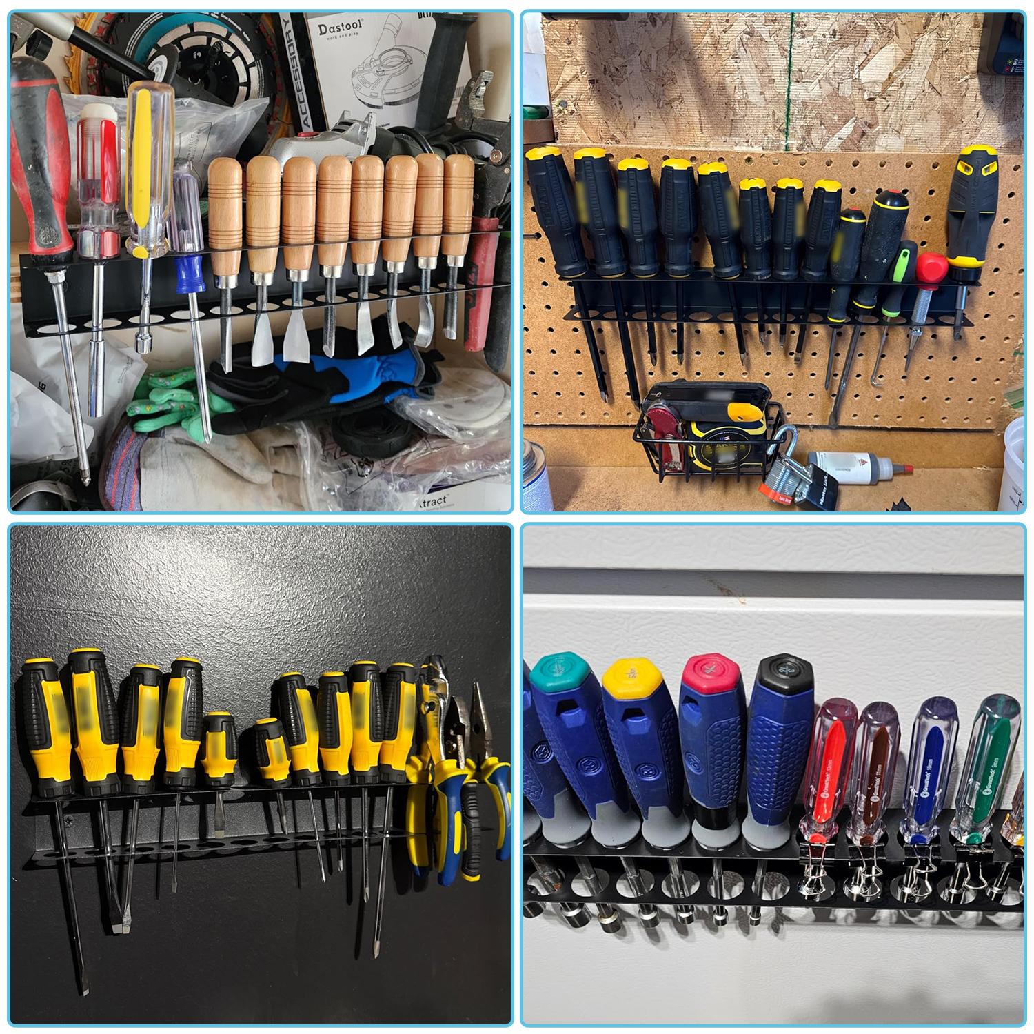 2 Pack Screw Driver Holder Wall Mount,Screwdriver Organizer, Metal Plier Organizer Wall Mount, Screwdriver Garage Tool Storage Rack for Garage Workshop Workbench Edge Tool Chest Cart