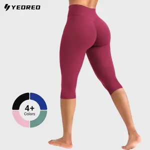 YEOREO Womens Workout Capri Leggings 17" No Front Seam High Waisted Hidden Scrunch Gym Yoga Pants
