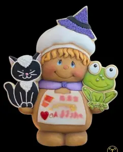 Clay Magic Large Halloween Gingerbread Unpainted Ceramic Bisque Figure Ready To Paint 14.5in H x 11.5in W Acrylic Paintable with Witch Hat Cat & Frog