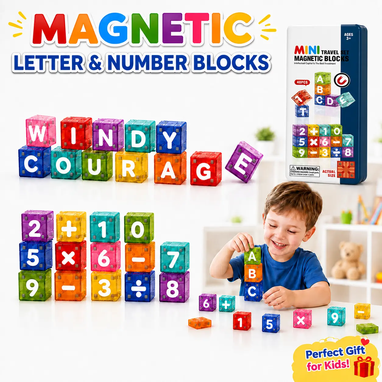 40PCS Vibrant Magnetic Letters & Numbers Building Block Bricks Shape Sorters STEM Fun Toy - BPA-Free, Strong Magnets, Logical Thinking, Hand-Eye Coordination, Alphabet Recognition, Portable Storage Box for Kids Ages 4-8, Magnetic Toy Shape Sorters