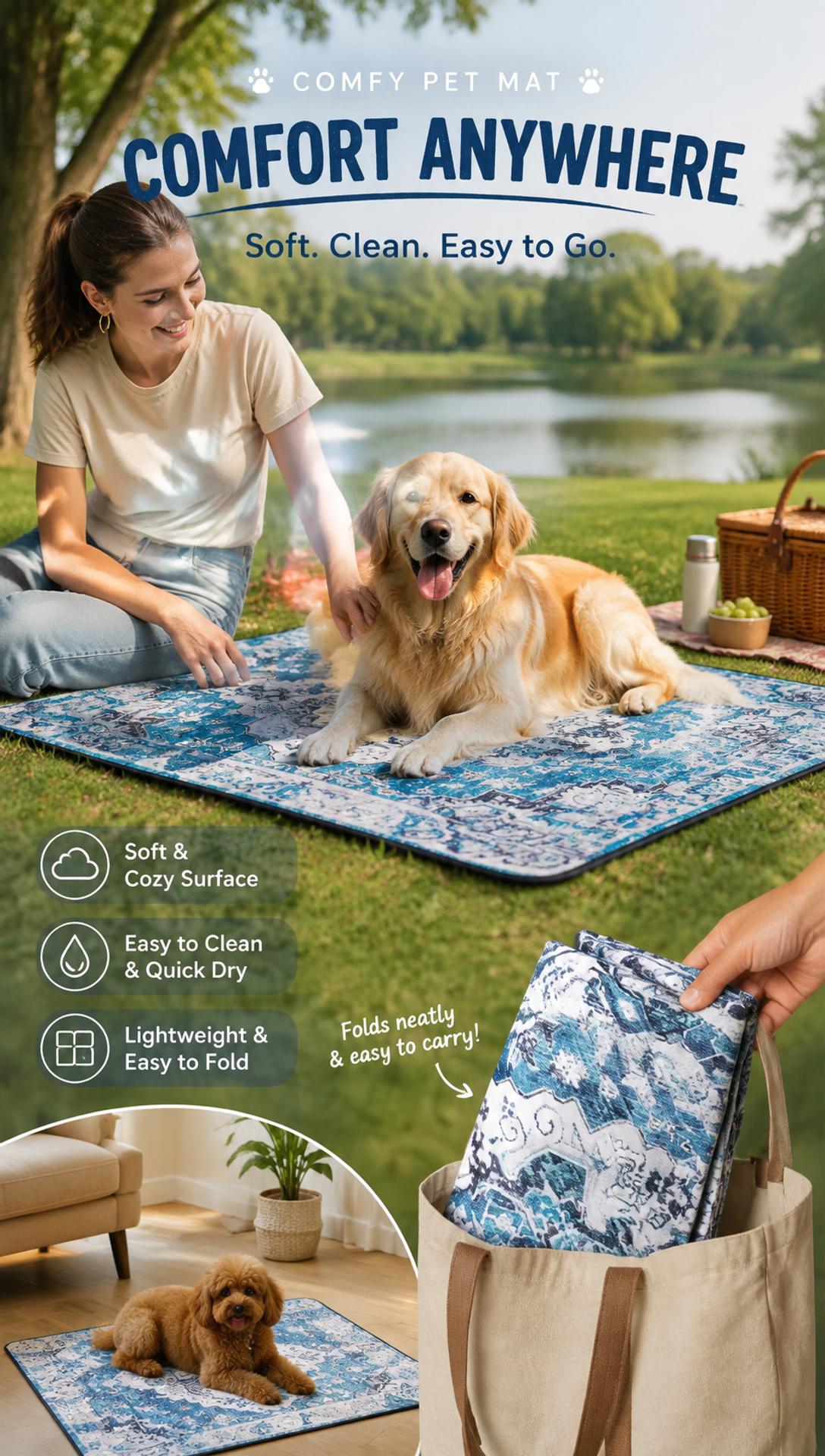Reusable Washable Dog Pee Mat, Vintage Printed Leak-Resistant Non-Slip Pet Floor Pad, Foldable Pet Training Pad for Home & Travel Use