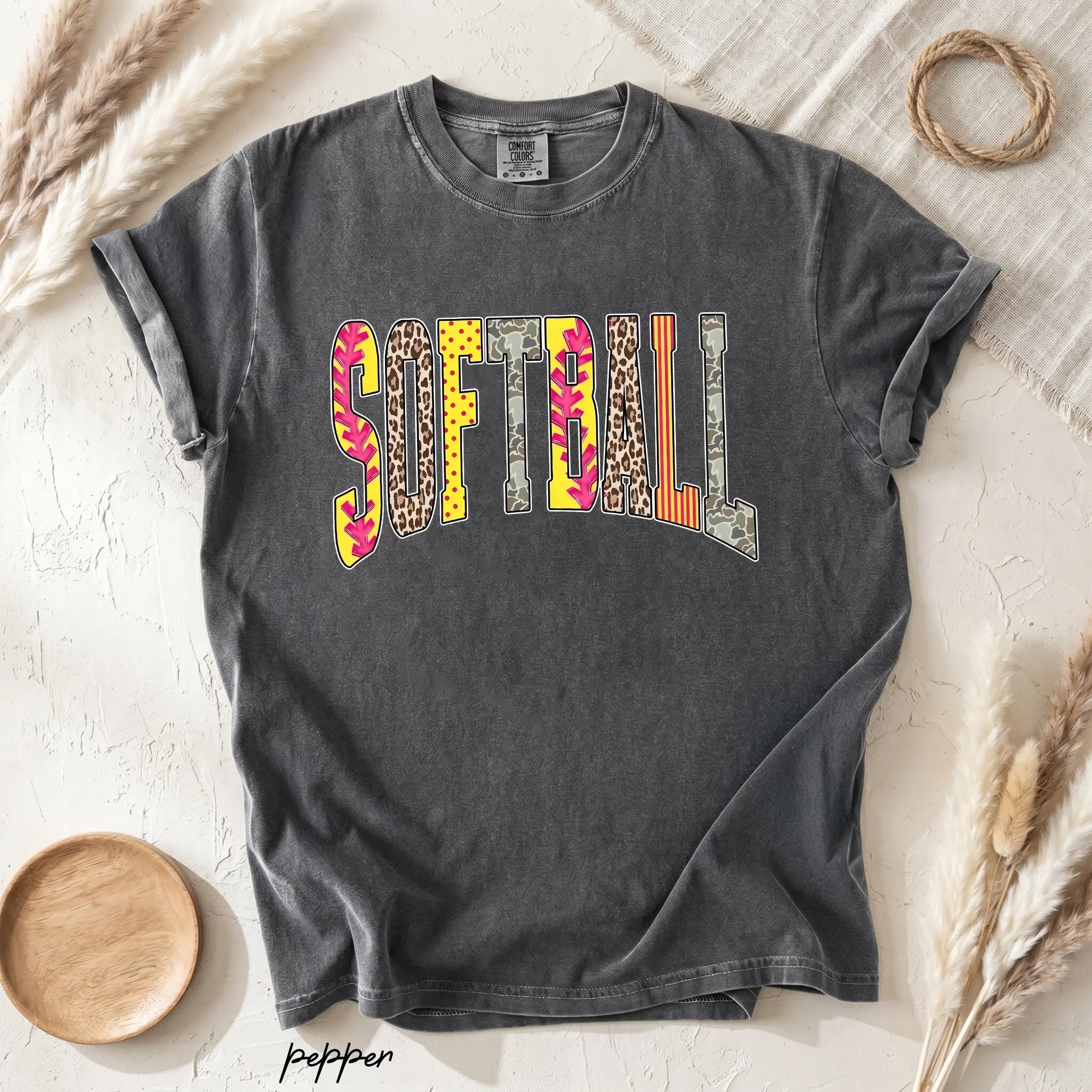 Comfort Colors Softball Shirt, Softball Mom Tee, Softball Player Shirt, Leopard Camo Softball Graphic Tee, Game Day Shirt