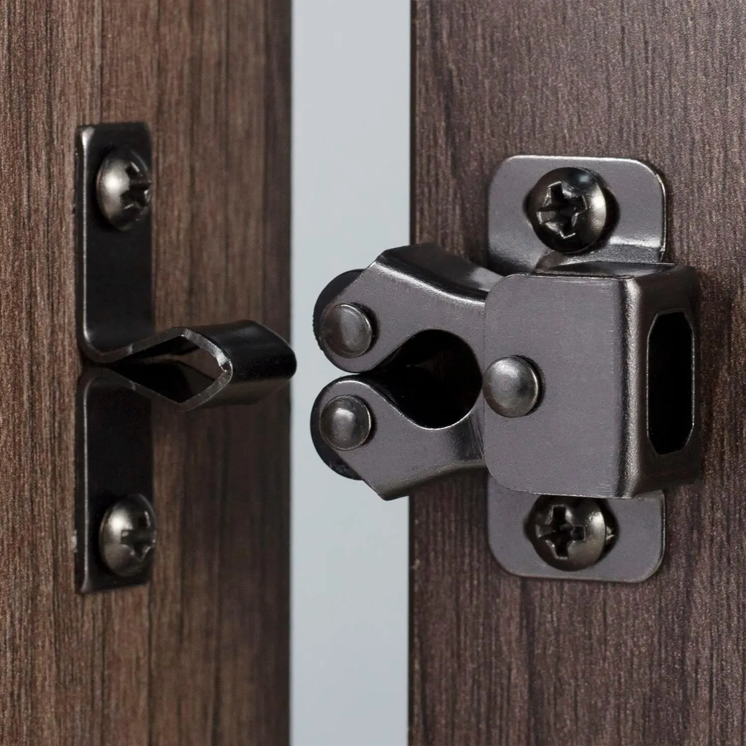 4-Pcs Black Nickel Double Roller Catch Cabinet Latch Hardware - Spring Load Nylon Steel with Transparency, for Closet, Cabinet Doors, Kitchen Doors