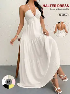 Sexy Minimalist Solid Color Vacation Women's Tank Top Dress, Slim Fit Elegant Comfortable Breathable Soft, Ideal for Daily Home Wear