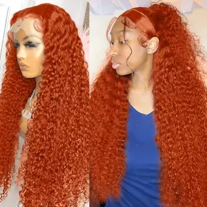 Orange Ginger 13x4 HD Lace Front Human Hair Wigs Pre Plucked Water Wave 30 Inch Brazilian Transparent Lace Frontal Wig For Women Deep Wave