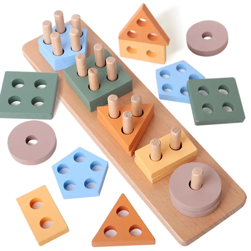 Wooden Geometric Shape Sorter Game Set - Color Matching Toddler Learning Activities Toy, Fine Motor Activity Shape Sorters for Children Development