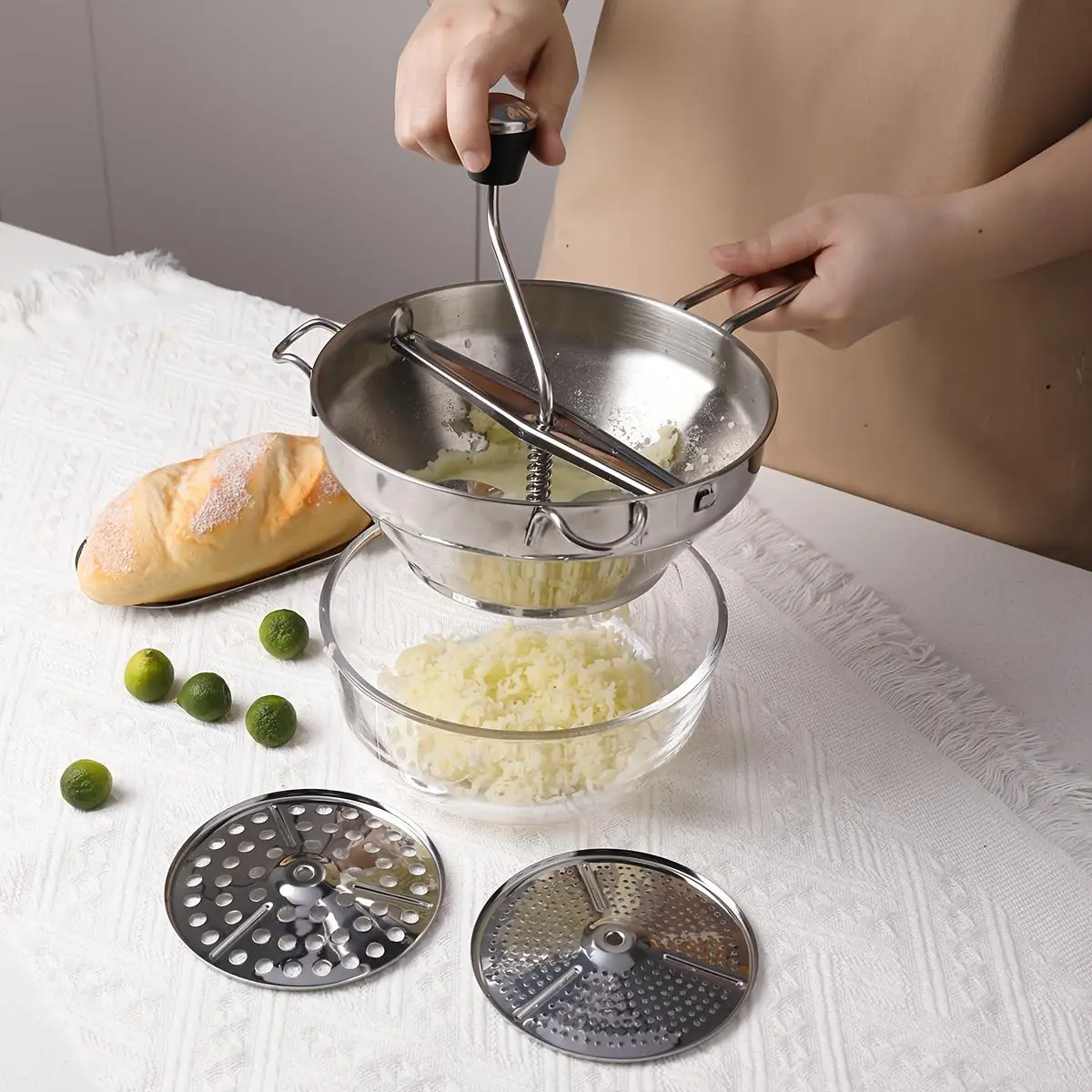 4pcs Stainless Steel Jam Machine Manual Food Mill Vegetable Grinder Masher Vegetable Mud Machine Grinder Masher Grinding Food Supplement Machine