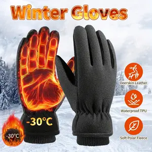 Winter Gloves -30°F Cold Proof Thermal Insulated Windproof Deerskin Suede Faux Leather Gloves with Soft Lining, Fashionable Color-Block Design for Driving Hiking Snow Work - Warm Gifts for Men & Women