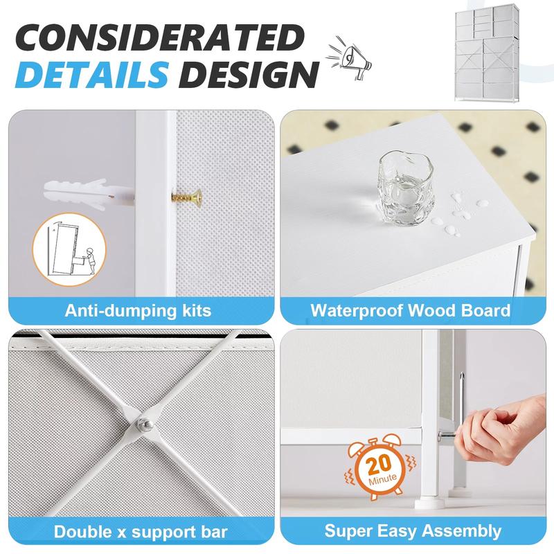 Raybee Furniture 57"H 16 Drawer White Dresser with Wooden Top, Modern Tall Dresser for Bedroom & Chests of Drawers, Large Capacity Storage Cabinets for Bedrooms, Living Room, Entryways