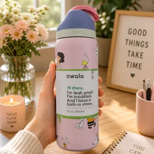 [BIG-SALE 30-40%] Owala FreeSip 32oz Water Bottle, Viral Leakproof Insulated Stainless Steel Cup with Built-In Straw, BPA-Free Reusable Bottle for Gym Travel Daily Use