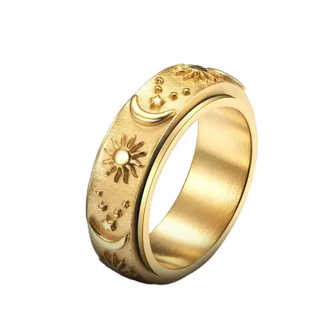 GTHIC Unisex Funky Ornate Moon Star Sun Stainless Steel Spinner Jewelry Ring - Non-Tarnish, Tarnish-Proof Fashion Accessory, Size 4-13 Stackable Rings for Women Birthday Gift, Jewelry Rings