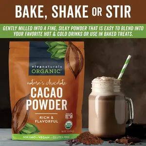 Organic Cacao Powder, Unsweetened, 1 lb (454 g) – Rich Dark Chocolate Flavor, Perfect for Baking, Smoothies & Hot Chocolate – Vegan, Keto, Paleo, Non-GMO & Gluten-Free Cocoa Powder
