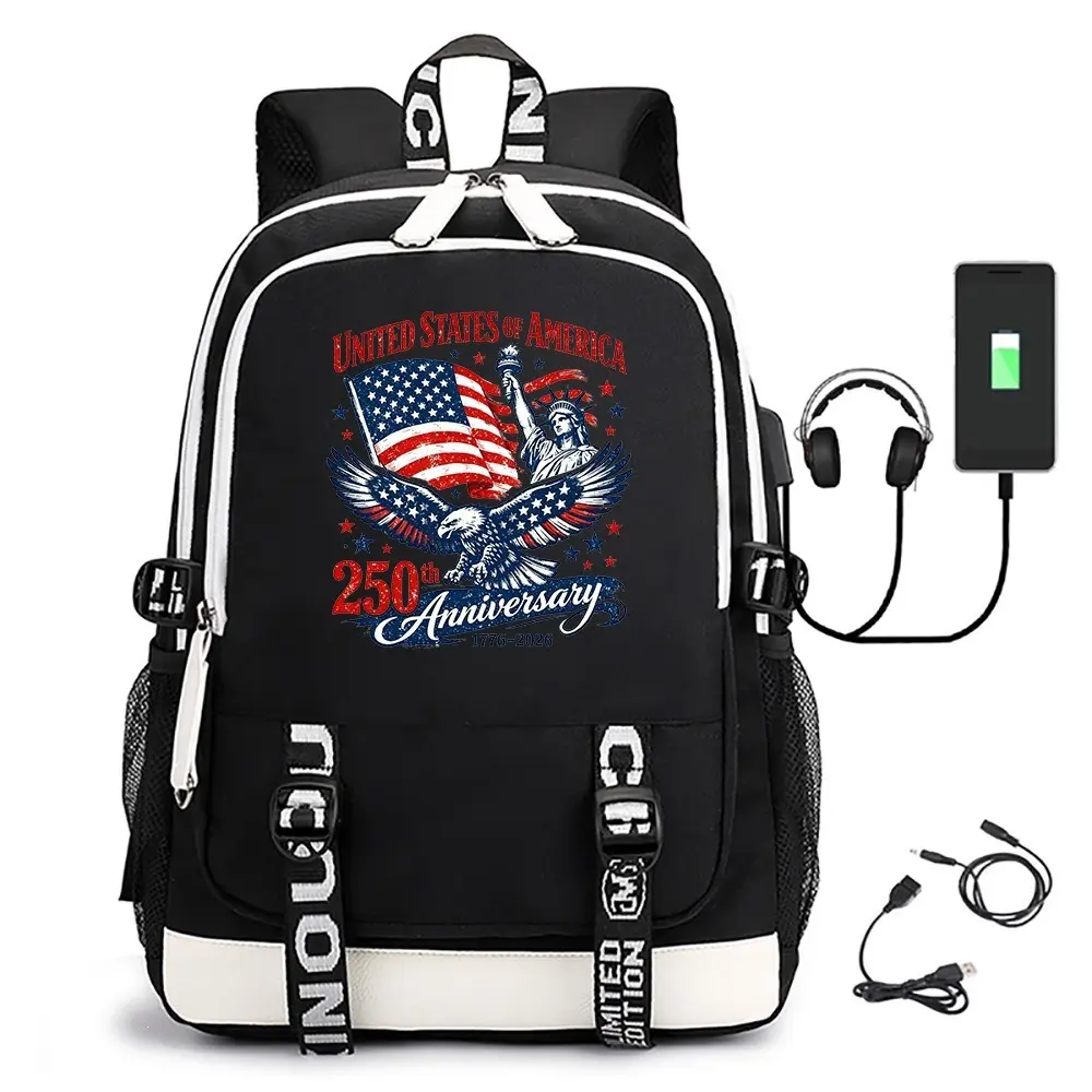 USA 250th Independence Day Commemorative Print USB Backpack
