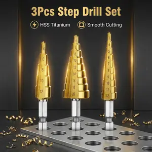 Pro 3-Piece Hhs Step Drill Bit Set, Hex Shank Spiral Groove (4-12mm), Ultimate Tool for Metal & Wood Drilling, Smooth Fast Drilling