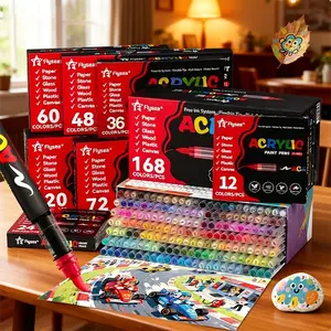 72/120/168/240 Color Acrylic Paint Markers Set, Soft Brush Tips, Ideal for Wood, Rock, Glass, Canvas, Fabric, Metal, Ceramic
