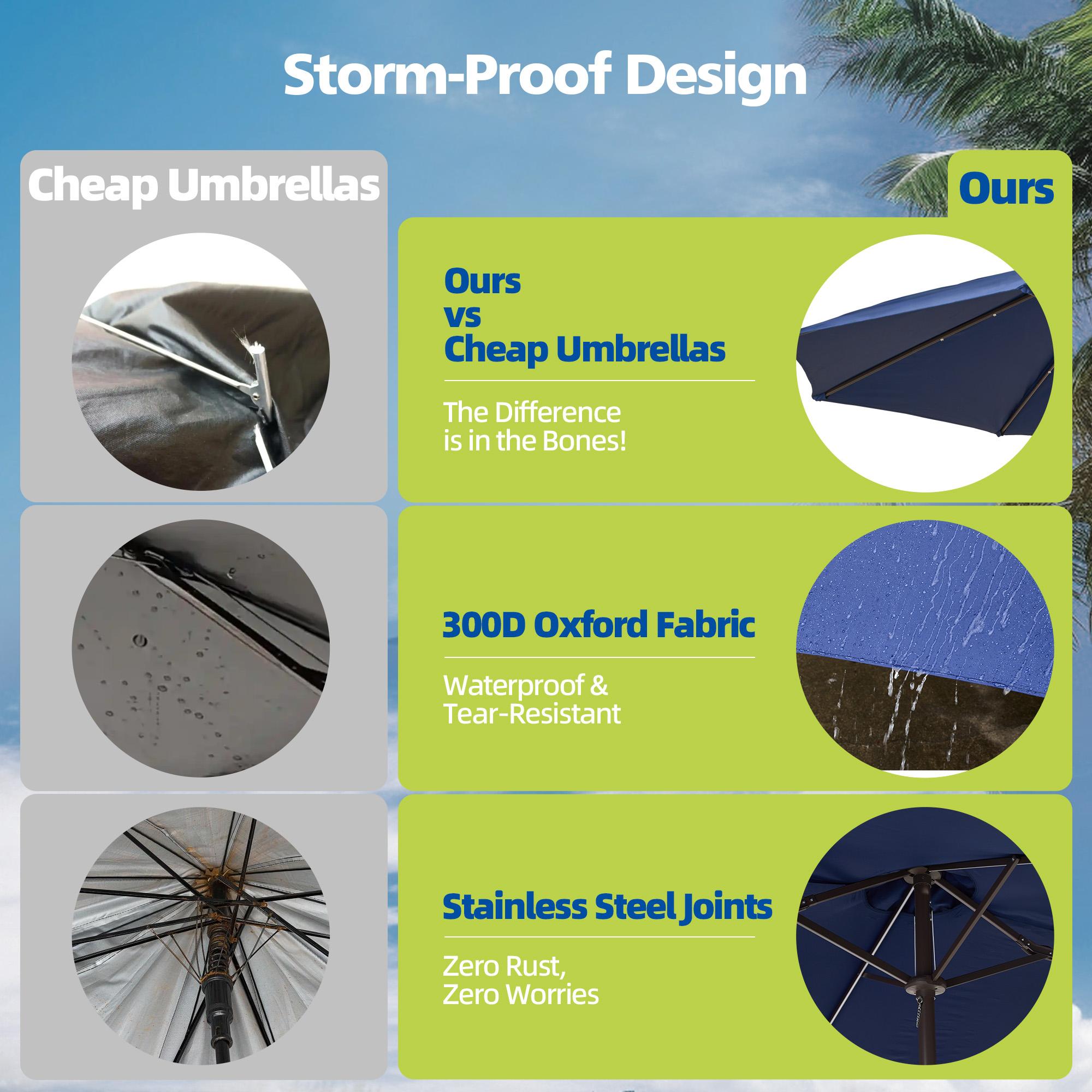 CAODOC 15FT Large Outdoor Patio Umbrella With Base, Rectangular Market Table Sun Parasol Umbrella, Crank, Steel Ribs and Pole for Garden, Backyard,Sand, Pool,Summervibes