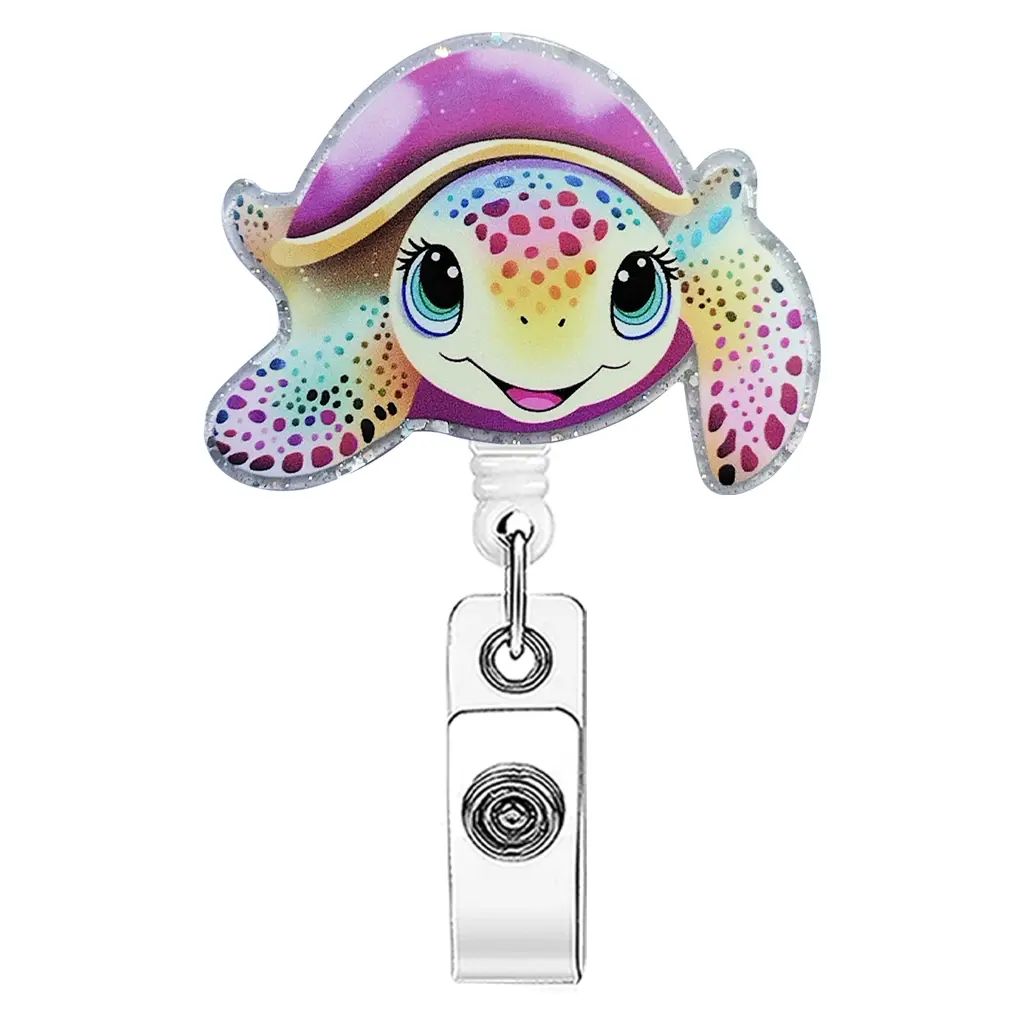 1pc Badge Lanyard - Cute Sparkling Colorful Turtle Acrylic ID Card Lanyard, Cute Lanyards For Id Badges, Funny Badge Reel, featuring a big-eyed design, for hanging ID cards in the office, a must-have ocean-style workplace accessory