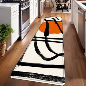 1PC, Black and Orange Abstract Line Drawing Patterned strip rugs, Decorative rug, home décor, bathroom mats, entryway mats, indoor entrance rugs, bedroom bedside mats, kitchen mats, hallway rugs, flannel sponge rugs