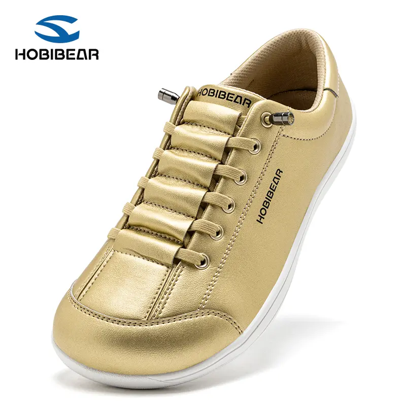 HOBIBEAR Women’s Gold-Silver Rubber Barefoot Walking Shoes - 0-Drop Flat-Bottomed Closed-Toe Flexible Casual Athletic Trainers for Running, Training
