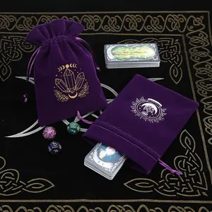 5pcs/lot Bulk Velvet Moon Sun Tarot Storage Bag Board Game Cards Drawstring Package Witchcraft Supplies for Altar Tarot Pouch