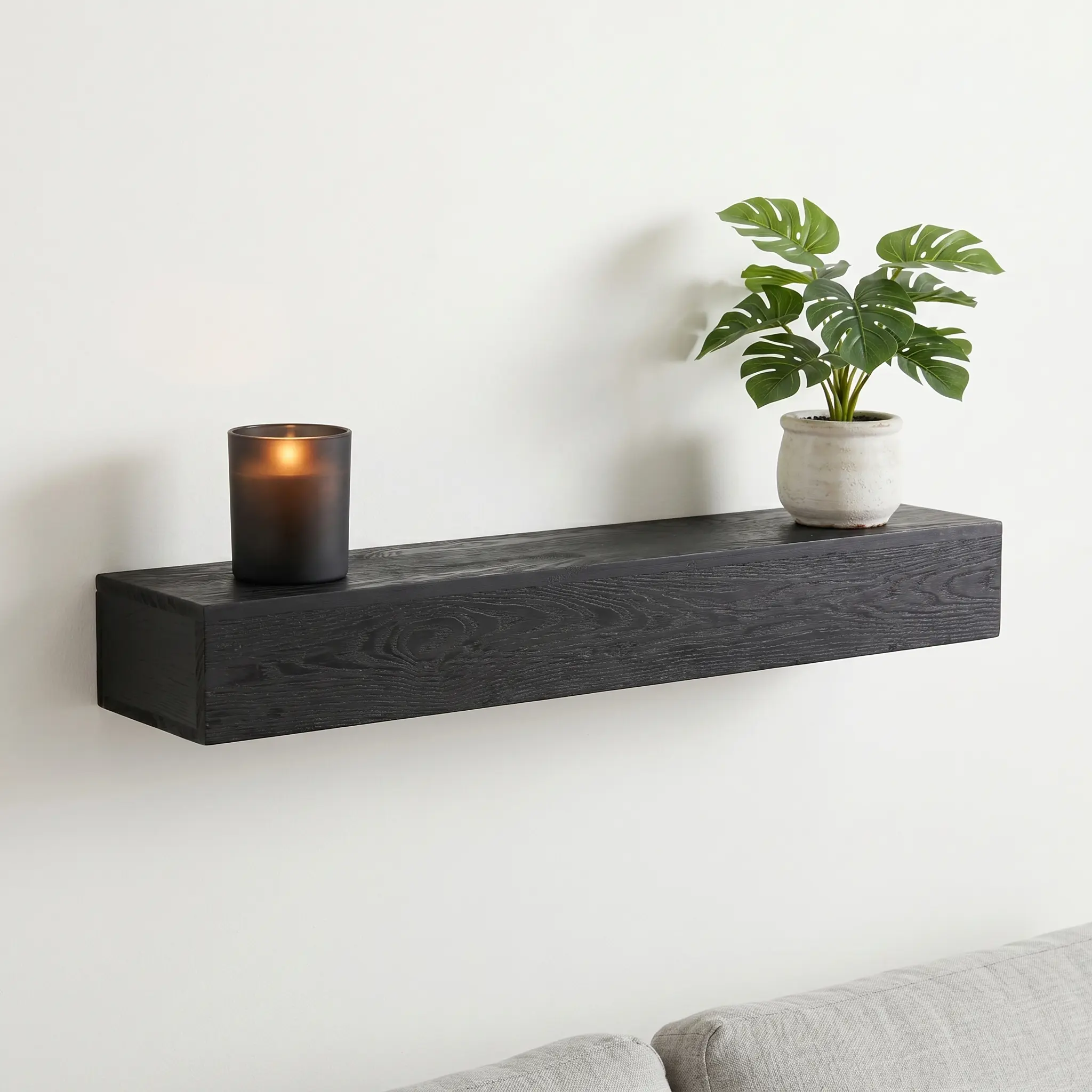 48in Hollow Wood Fireplace Mantel - Western Red Cedar Wall-Mounted Floating Shelf with Metal Accents, Farmhouse Home Decor Shelves