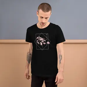 Japanese Cherry Blossom Graphic Unisex T-shirt, Sakura Artwork Shirt, Geometric Frame Shirt, Japanese Gift