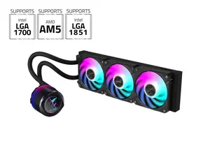 AORUS WATERFORCE X II 360 Liquid CPU Cooler, 360mm Radiator with 3x 120mm low noise ARGB Fans, compatible with Intel LGA1700 & 1851 and AMD AM5(GP-AORUS WATERFORCE X II 360)