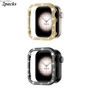 2026 2-4PACKS  Metal Bling Case for Apple Watch 40mm/44mm/41mm/45mm - Glitter Double Row Crystal Diamond Frame Protective Cover, Stylish Wearable Accessory
