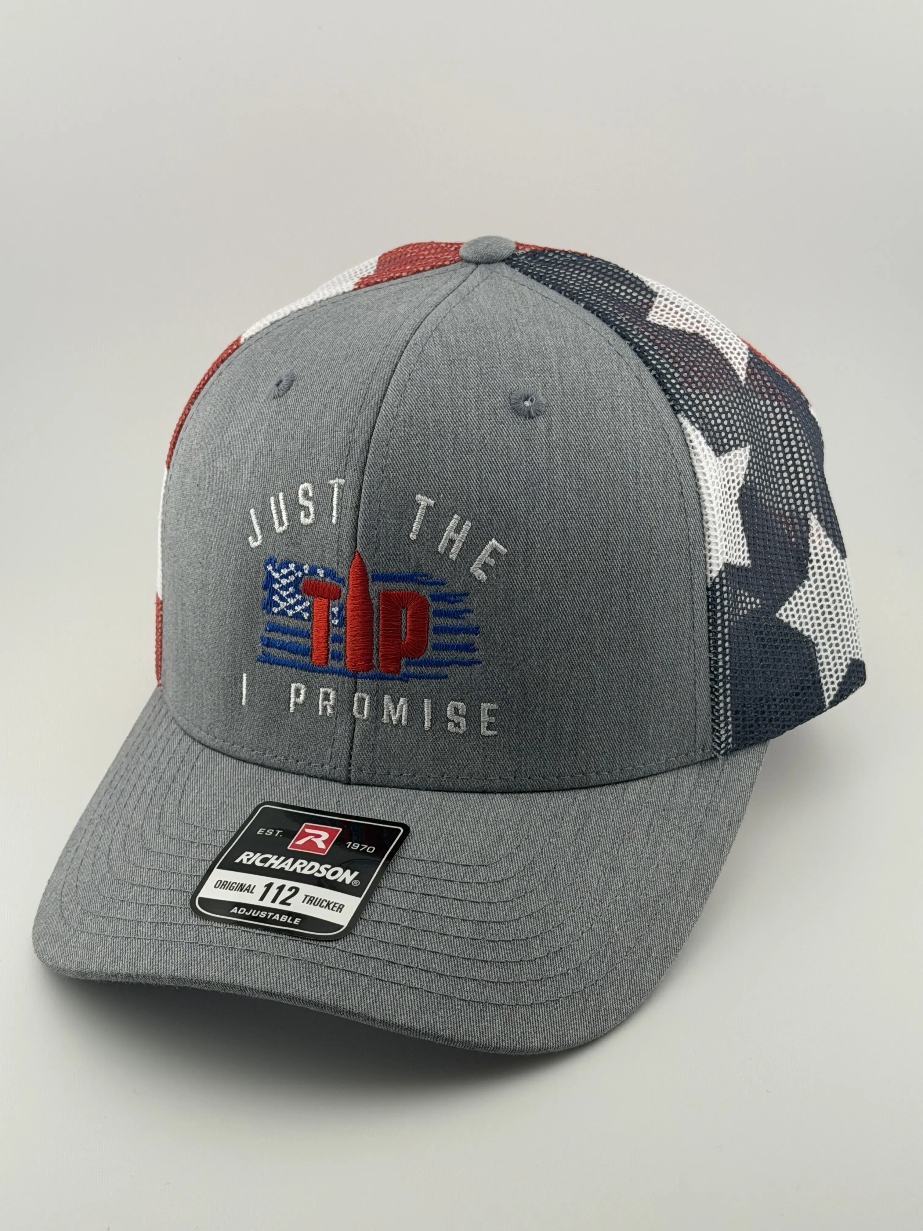 Richardson 112 Black Trucker Snapback Hat - Unisex Custom Embroidered Cap, American Stars and Stripes Flag, Black "I Promise" Embroidery, Premium Stitching, Adjustable Snapback Closure, Snapback Hats