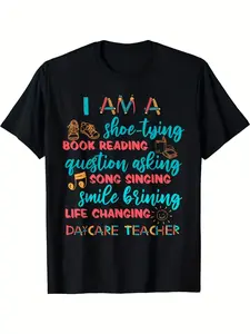 Men's Retro Nursery Teacher T-Shirt - Child Care School Apparel with Playful & Graphics, All-Season Casual Wear for Gym, Outdoor Activities & Educator Events, Comfortable Round Neck Tee