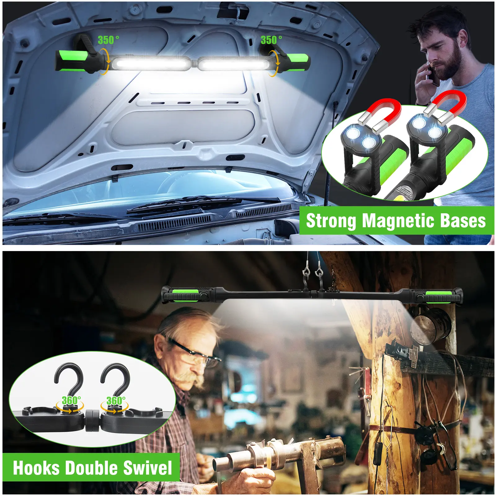【FathersDayGift】Linkax Rechargeable 2400LM USB Work Light Bar for Mechanics, 4400mAh Battery, Hooks & Magnetic Attachment, LED Car Lights, Vehicle Accessories for Car & Garage Repair Tools