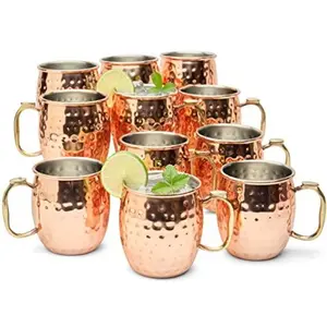 Kitchen Science Stainless Steel Lined Copper Moscow Mule Cups w/new thumb rest Set of 12 (18oz) Tarnish-Resistant Steel Interior Drinkware Metal WP6HB
