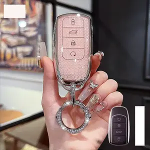 Pink TPU Car Key Fob Cover with Keychain, Car Key Accessory for Chery Tigo 7 8 Pro Max, Omoda C5, Tigo 7 8 Plus, Arrizo 5 Plus - Durable Protective Remote Key Case Shell Car Key Protector