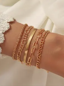 Women's Fashionable Layered Chain Bracelet Set, 5-Piece Stackable Jewelry Accessories, Stylish Multi-Layer Design for Everyday Wear Stackable Bracelets