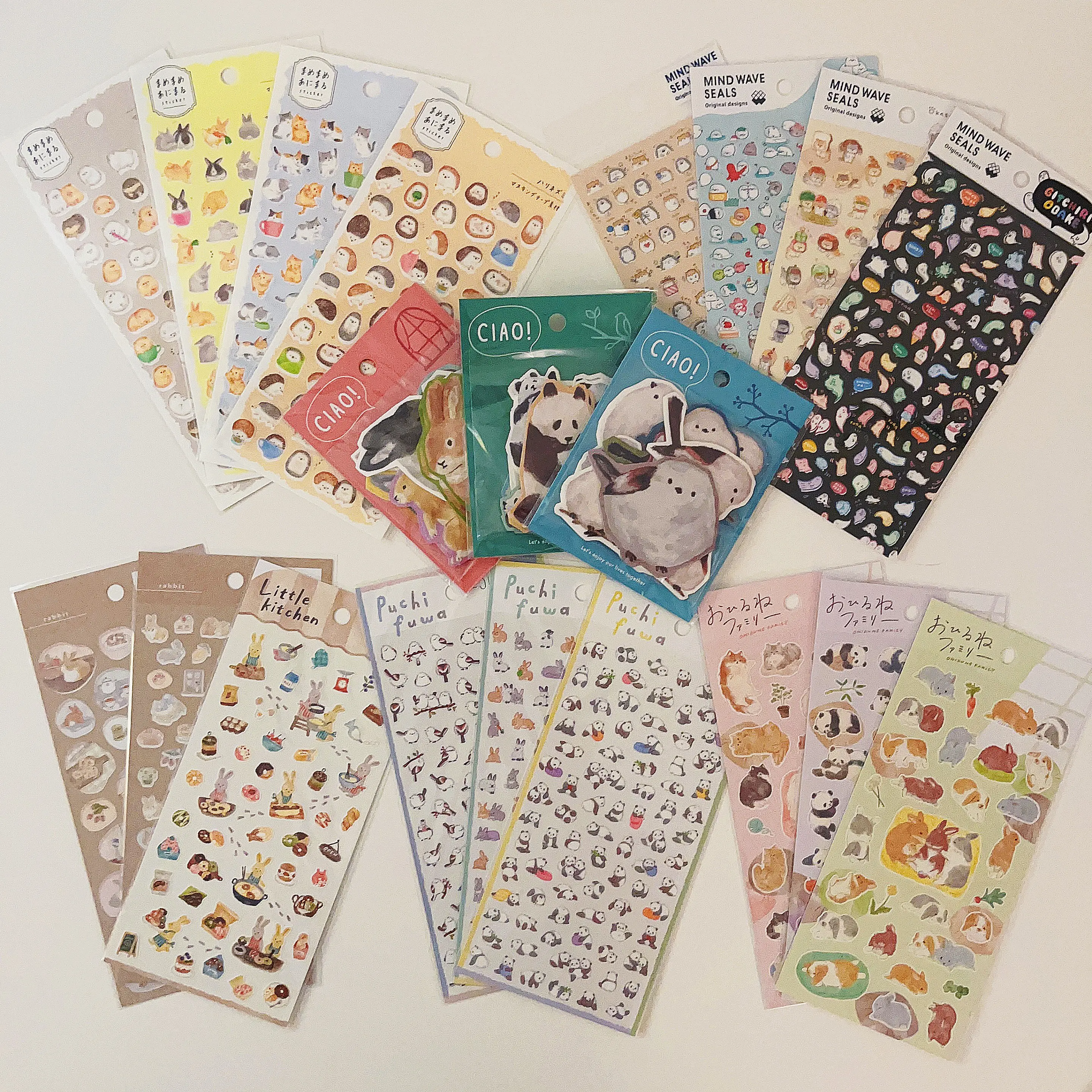 6 series Kawaii Animal Sticker Set for Journaling Scrapbooking & Crafts-Mind Wave Stickers Featuring Hamster/Rabbit/Panda/Ghosts/Cat/Hedgehog/Seal/Long-tailed Tit